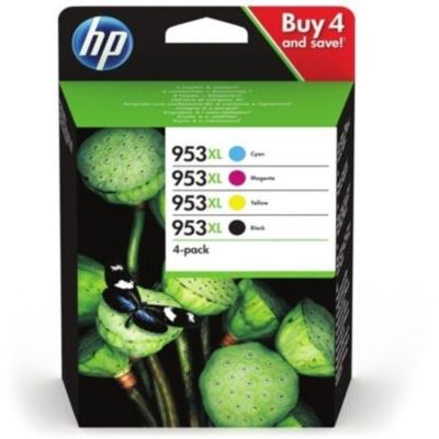 image HP 953XL Pack de 4 Cartouches d'Encre Noir/Cyan/Magenta/Jaune Haute Capacité Authentiques, pour HP OfficeJet Pro 8710/8715/8720 (3HZ52AE)