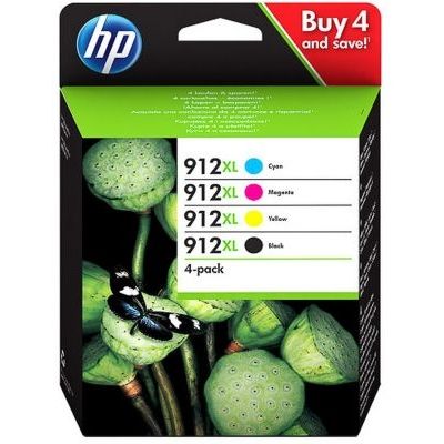 image HP 912XL 3YP34AE, Cartouche d'encre authentique haut rendement noire/cyan/magenta/jaune pack de 4 cartouches, pour imprimantes tout-en-un HP OfficeJet Pro 8022/ 8023/ 8024/ 8025