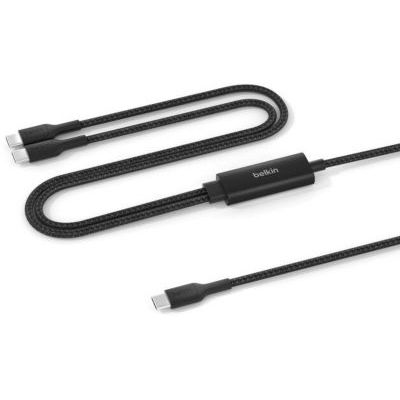 image Belkin BoostCharge Pro Câble USB-C 2-En-1, 140 W, Gaine Tressée, Recharge Rapide, Recharge Partagée, Pour MacBook, iPhone, iPad, Samsung, Pixel, etc., Noir