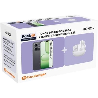 image Smartphone HONOR Pack 600Lite Noir+Choice earbuds X8i Whi