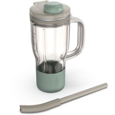 Ninja BlendBoss Mug de voyage avec couvercle à bec verseur et paille amovible, compatible avec le blender Ninja BlendBoss et les porte-gobelets lavables au lave-vaisselle, Beige XSKDB324LSST