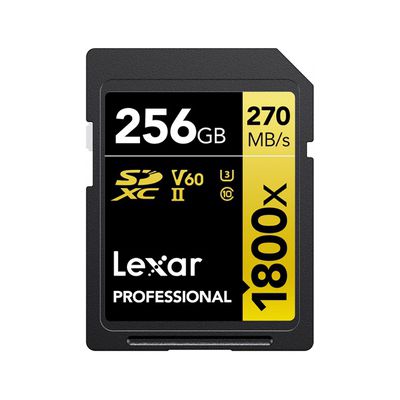 image Lexar SDXC Professional 256 Go 1800x UHS-II série Gold, Classe 10, U3, V60, pour Enregistrement vidéo 4K, Noir