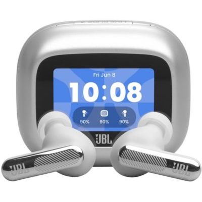 image JBL Live Beam 4, Écouteurs sans Fil avec Réduction de Bruit Adaptative, 48 h d’autonomie, Son JBL Signature Haute résolution, Étanchéité IP55, Smart Charging Case, Argent