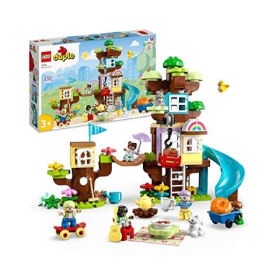 image LEGO 10993 Duplo La Cabane dans l’Arbre 3-en-1, Jouet Éducatif pour Enfants Dès 3 Ans, Filles et Garçons, avec 4 Figurines Animaux, des Briques et Toboggan