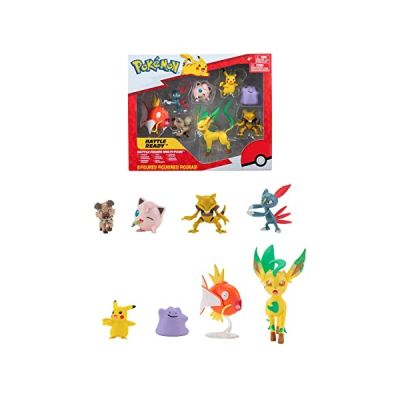 image Bandai Pokémon 8 Figurines Battle - Pikachu, Rondoudou (Jigglypuff), Rocabot (Rockruff), Abra, Farfuret (Sneasel), Métamorph (Ditto), Phyllali (Leafeon) et Magicarpe (Magikarp) - JW2686