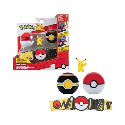image Bandai - Pokémon - Ceinture Clip 'N' Go - 1 ceinture, 1 Poké Ball, 1 Luxury Ball et 1 figurine 5 cm Pikachu - Accessoire pour se déguiser en Dresseur Pokémon - JW0232