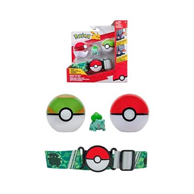 image Bandai - Pokémon - Ceinture Clip 'N' Go - 1 Ceinture, 1 Poké Ball, 1 Nest Ball et 1 Figurine 5 cm Bulbizarre - Accessoire pour se déguiser en Dresseur Pokémon - JW2715