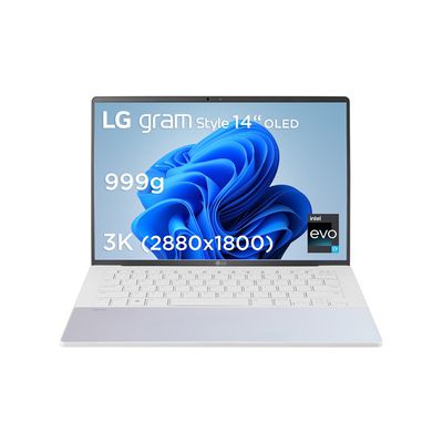 image LG gram Style 14Z90RS-G.AA77F - PC portable 14" 999g, écran OLED WQXGA+ format 16:10, Intel® Evo™ i7-1360P, RAM 16Go, SSD 1To NVMe, Intel Iris Xe Graphics, Windows 11, Clavier AZERTY, Blanc irisé