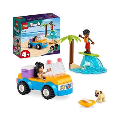 image LEGO 41725 Friends La Journée à la Plage en Buggy, Jouet avec Voiture, Planche de Surf, Mini-Poupées, Plus Figurines d'animaux Dauphin et Chien, pour Enfants, Filles et Garçons Dès 4 Ans