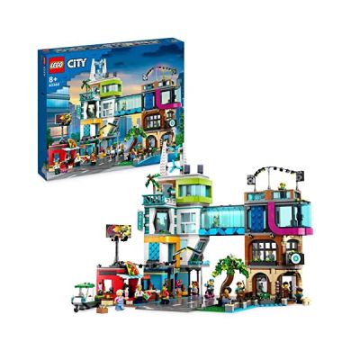 LEGO City Le Centre-Ville - Maquettes à Construire avec Salon de Coiffure, Vétérinaire, Hôtel et Discothèque - Minifigurines et Plaques de Route pour Enfants Garçons et Filles dès 8 Ans 60380