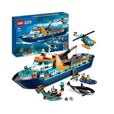 image LEGO 60368 City Le Navire d’Exploration Arctique, Grand Jouet avec Bateau Flottant, Hélicoptère, sous-Marin, Épave de Viking, 7 Minifigurines et Figurine d'Orque, Cadeau Enfants, Garçons et Filles