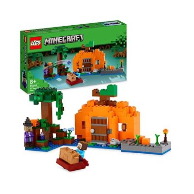 image LEGO 21248 Minecraft La Ferme Citrouille, Maison à Construire avec Grenouille, Bateau, Coffre à Trésor et Figurines Steve et Sorcière, Jouets du Biome des Marais, Cadeau pour Enfants, Garçons, Filles
