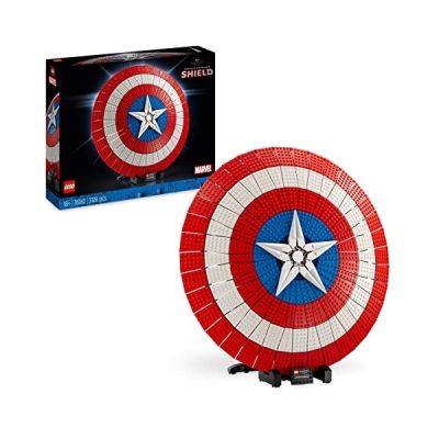 LEGO Marvel Le Bouclier de Captain America - Kit de Construction Avengers Infinity Saga pour Adultes avec Minifigurine, Plaque de Nom et Marteau de Thor - Idée Cadeau pour Hommes et Femmes 76262