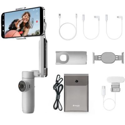 image Insta360 Flow Kit de créateur - Stabilisateur pour Smartphone avec Suivi alimenté par l'IA, stabilisation à 3 Axes, Perche à Selfie intégrée, trépied Universel, Pliable et Portable, Blanc Neige