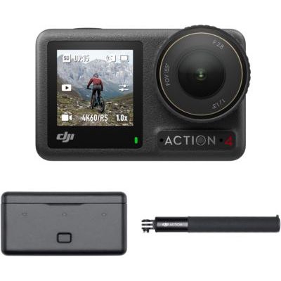 image DJI Bundle Osmo Action 4 Aventure - Caméra étanche 4K/120 IPS, capteur 1/1,3 Pouce, D-Log M 10 Bits, FOV Ultra Large 155º, Jusqu’à 7 Heures 30 Min avec Trois Batteries supplémentaires pour vlogging