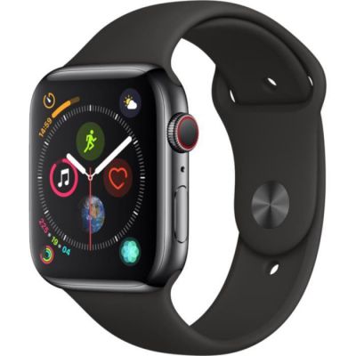 image Apple Watch Series 4 (GPS + Cellular) Boîtier en Acier Inoxydable Noir Sidéral de 44 mm avec Bracelet Sport Noir