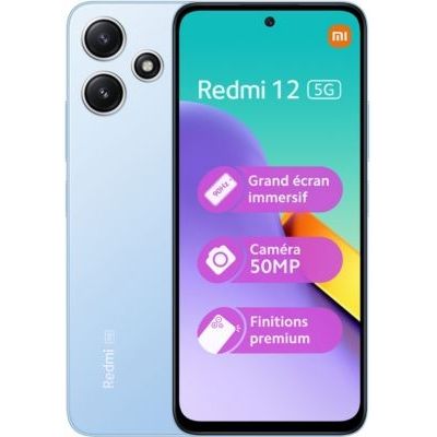 image Xiaomi REDMI 12 5G M19 4 128GB Bleu, Ecran de 6.8'', Smartphone Débloqué, Batterie mAh 5000, Mémoire ROM 128 GO,RAM 4 GO, Android 13, Processeur Snapdragon 4 Gen 2