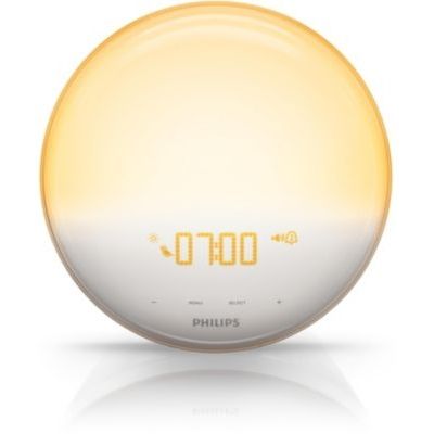 image Philips SmartSleep Wake-up Light – Lampe de réveil avec USB, Simulation colorée du lever de soleil, 20 niveaux de luminosité, 7 sons naturels, Fonction d’éclairage nocturne, Modèle HF3532/01