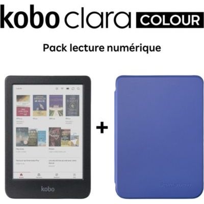 image Liseuse eBook KOBO Clara Colour BK + étui basic bleu
