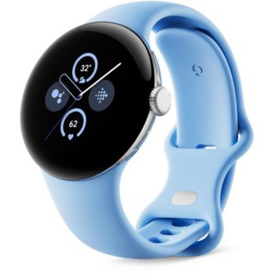 image Google Pixel Watch 2 – Boîtier en Aluminium Argent Poli – Bracelet Sport Bleu Azur – LTE