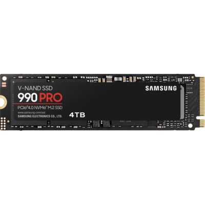 image Samsung SSD 990 Pro NVMe M.2 Pcle 4.0, SSD Interne, Capacité 4 To, Vitesse de lecture jusqu'à 7 450 Mo/s, Gestion Intelligente de la Chaleur avec Revêtement en Nickel, MZ-V9P4T0BW
