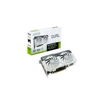 image ASUS DUAL NVIDIA GeForce RTX 4060 Ti OC Edition / Blanc – Carte graphique gaming (8GB GDDR6X, PCIe 4.0, DLSS 3, HDMI 2.1, Display Port 1.4a, ventilateurs axiaux, technologie 0dB)