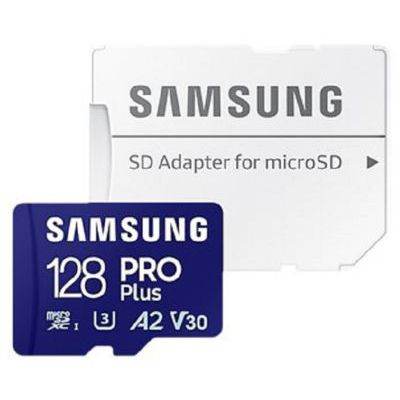 image Samsung Carte Mémoire MicroSDXC, Pro Plus MB-MD128SA/EU, 128 Go, vitesse de lecture jusqu’à 180 Mo/s, fournie avec adaptateur SD
