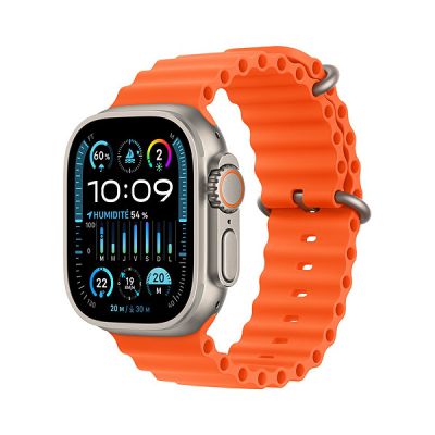 image Apple Watch Ultra 2 (49 mm GPS + Cellular) Smartwatch avec boîtier en Titane Robuste et Bracelet Océan Orange. Suivi de l’activité Physique, GPS Haute précision, autonomie Extra-Longue durée