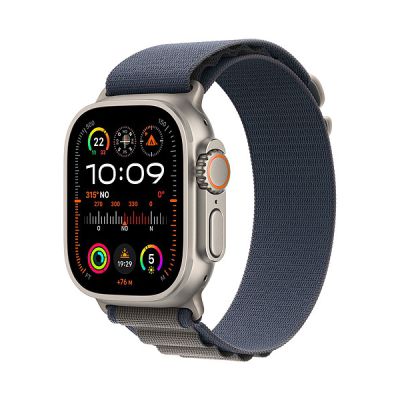 image Apple Watch Ultra 2 (49 mm GPS + Cellular) Smartwatch avec boîtier en Titane Robuste et Boucle Alpine Bleu - Large. Suivi de l’activité Physique, GPS Haute précision, Bouton Action, Neutre en Carbone