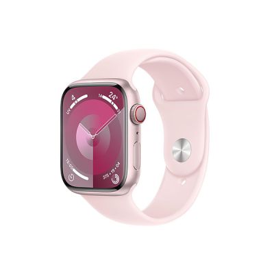 image Apple Watch Series 9 (45 mm GPS + Cellular) Smartwatch avec boîtier Aluminium Rose et Bracelet Sport Rose pâle (S/M). Suivi de l’activité Physique, apps Oxygène sanguin et ECG, résistance à l’Eau