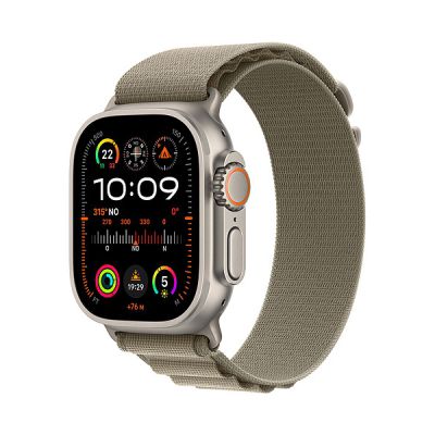 image Apple Watch Ultra 2 (49 mm GPS + Cellular) Smartwatch avec boîtier en titane robuste et Boucle Alpine olive - Small. Suivi de l’activité physique, GPS haute précision, bouton Action, neutre en carbone