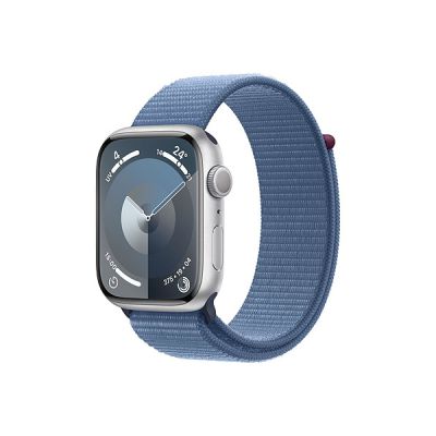 image Apple Watch Series 9 (45 mm GPS) Smartwatch avec boîtier en aluminium Argent et Boucle Sport Bleu d’Hiver. Suivi de l’activité Physique, apps Oxygène sanguin et ECG, Neutre en Carbone