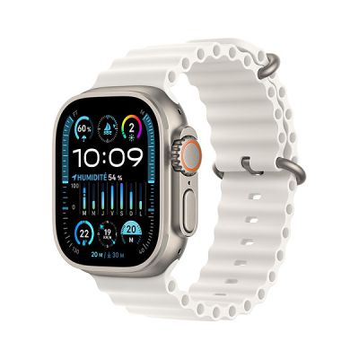 image Apple Watch Ultra 2 (49 mm GPS + Cellular) Smartwatch avec boîtier en Titane Robuste et Bracelet Océan Blanc. Suivi de l’activité Physique, GPS Haute précision, autonomie Extra-Longue durée