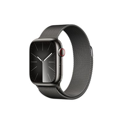 image Apple Watch Series 9 (41 mm GPS + Cellular) Smartwatch avec boîtier en Acier Inoxydable et Bracelet Milanais Graphite. Suivi de l’activité Physique, apps Oxygène sanguin et ECG, résistance à l’Eau