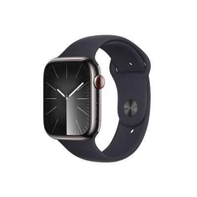 image Apple Watch Series 9 (45 mm GPS + Cellular) Smartwatch avec boîtier en Acier Inoxydable Graphite et Bracelet Sport Minuit (S/M). Suivi de l’activité Physique, apps Oxygène sanguin et ECG