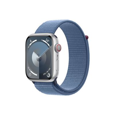 image Apple Watch Series 9 (45 mm GPS + Cellular) Smartwatch avec boîtier en Aluminium Argent et Boucle Sport Bleu d’Hiver. Suivi de l’activité Physique, apps Oxygène sanguin et ECG, Neutre en Carbone