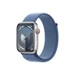 image produit Apple Watch Series 9 (45 mm GPS + Cellular) Smartwatch avec boîtier en Aluminium Argent et Boucle Sport Bleu d’Hiver. Suivi de l’activité Physique, apps Oxygène sanguin et ECG, Neutre en Carbone