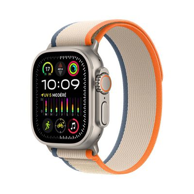 image Apple Watch Ultra 2 (49 mm GPS + Cellular) Smartwatch avec boîtier en Titane Robuste et Boucle Trail Orange/Beige M/L. Suivi de l’activité Physique, GPS Haute précision, Neutre en Carbone