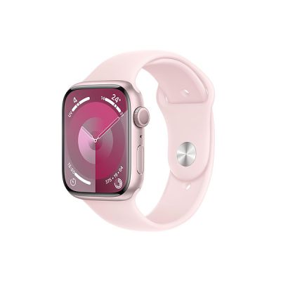 image Apple Watch Series 9 (45 mm GPS) Smartwatch avec boîtier Aluminium Rose et Bracelet Sport Rose pâle (M/L). Suivi de l’activité Physique, apps Oxygène sanguin et ECG, écran Retina Toujours activé