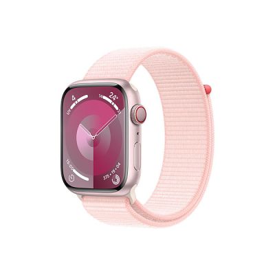 image Apple Watch Series 9 (45 mm GPS + Cellular) Smartwatch avec boîtier en Aluminium Rose et Boucle Sport Rose pâle. Suivi de l’activité Physique, apps Oxygène sanguin et ECG, Neutre en Carbone