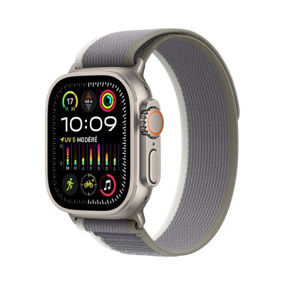 image Apple Watch Ultra 2 (49 mm GPS + Cellular) Smartwatch avec boîtier en Titane Robuste et Boucle Trail Vert/Gris S/M. Suivi de l’activité Physique, GPS Haute précision, Bouton Action, Neutre en Carbone