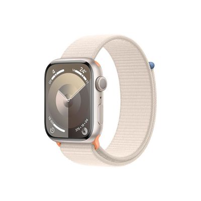 image Apple Watch Series 9 (45 mm GPS) Smartwatch avec boîtier en Aluminium et Boucle Sport lumière stellaire. Suivi de l’activité Physique, apps Oxygène sanguin et ECG, Neutre en Carbone