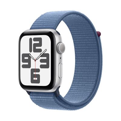 image Apple Watch SE (2ᵉ génération, 2023) (44 mm GPS) Smartwatch avec boîtier Aluminium Argent et Boucle Sport Bleu d’Hiver. Suivi de l’activité Physique et du Sommeil, écran Retina, Neutre en Carbone