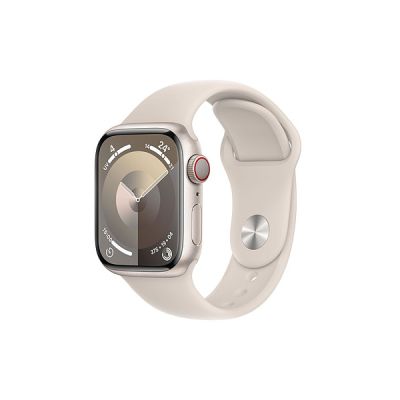 image Apple Watch Series 9 (41 mm GPS + Cellular) Smartwatch avec boîtier Aluminium et Bracelet Sport lumière stellaire (M/L). Suivi de l’activité Physique, apps Oxygène sanguin et ECG, résistance à l’Eau