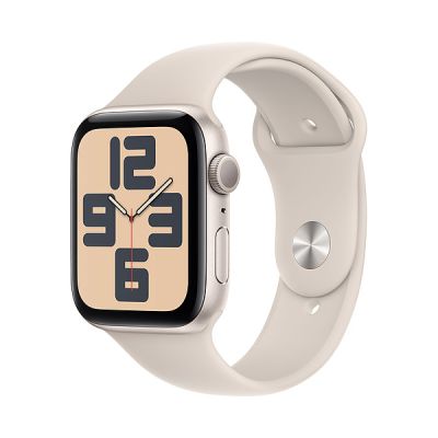 image Apple Watch SE (2ᵉ génération, 2023) (44 mm GPS) Smartwatch avec boîtier en Aluminium et Bracelet Sport lumière stellaire - M/L. Suivi de l’activité Physique et du Sommeil, détection des Accidents