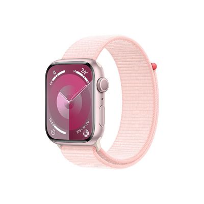 image Apple Watch Series 9 (45 mm GPS) Smartwatch avec boîtier en Aluminium Rose et Boucle Sport Rose pâle. Suivi de l’activité Physique, apps Oxygène sanguin et ECG, Neutre en Carbone