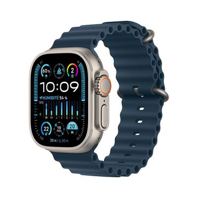 image Apple Watch Ultra 2 (49 mm GPS + Cellular) Smartwatch avec boîtier en Titane Robuste et Bracelet Océan Bleu. Suivi de l’activité Physique, GPS Haute précision, autonomie Extra-Longue durée