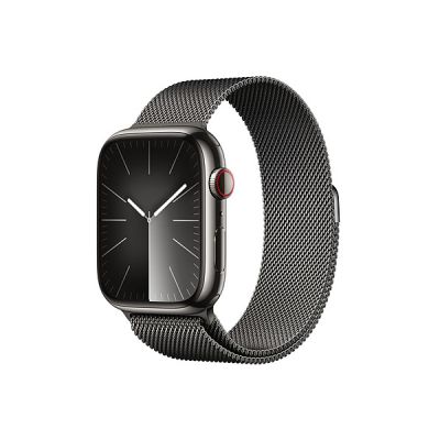 image Apple Watch Series 9 (45 mm GPS + Cellular) Smartwatch avec boîtier en Acier Inoxydable et Bracelet Milanais Graphite. Suivi de l’activité Physique, apps Oxygène sanguin et ECG, résistance à l’Eau
