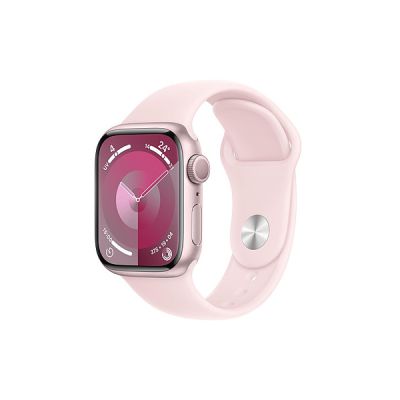 image Apple Watch Series 9 (41 mm GPS) Smartwatch avec boîtier aluminium Rose et Bracelet Sport Rose pâle (M/L). Suivi de l’activité Physique, apps Oxygène sanguin et ECG, écran Retina Toujours activé
