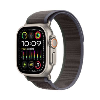 image Apple Watch Ultra 2 (49 mm GPS + Cellular) Smartwatch avec boîtier en Titane Robuste et Boucle Trail Bleu/Noir S/M. Suivi de l’activité Physique, GPS Haute précision, Bouton Action, Neutre en Carbone
